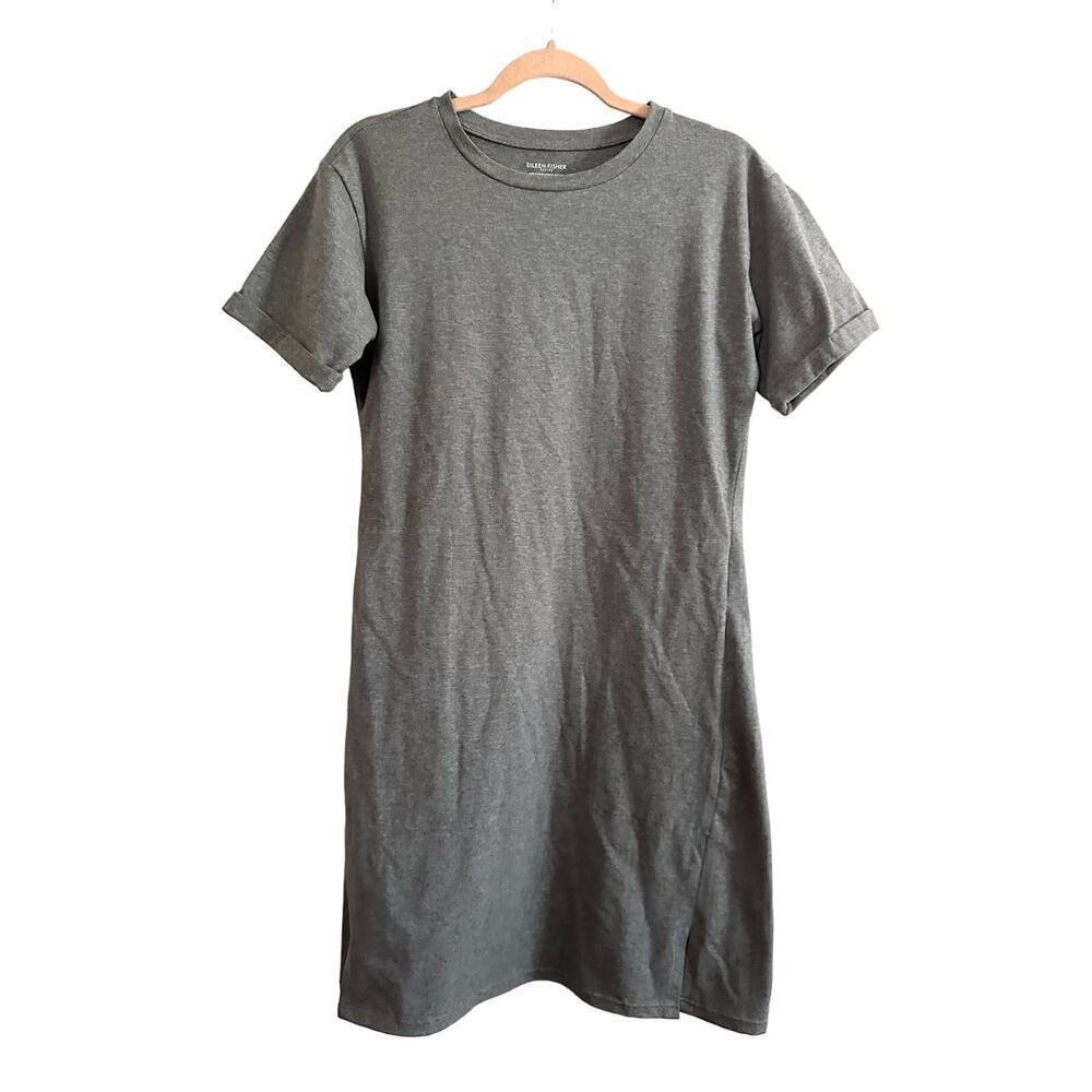 EILEEN FISHER Gray Organic Cotton Short Sleeve Stretch Tee Dress - Small Petite